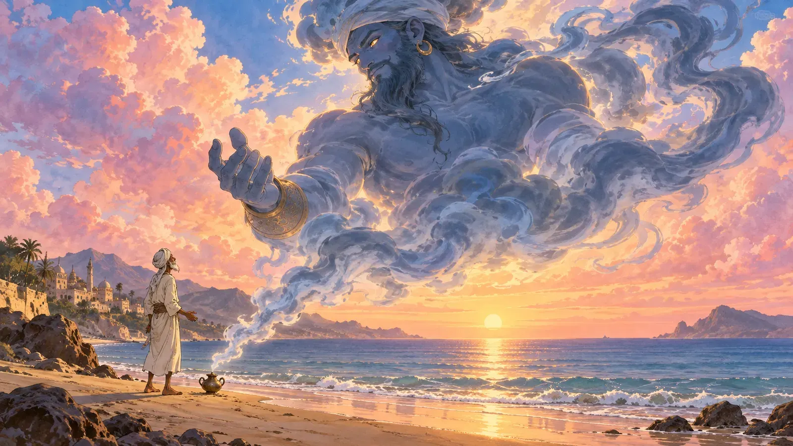 The Fisherman and the Jinni(漁師と魔神)の挿絵