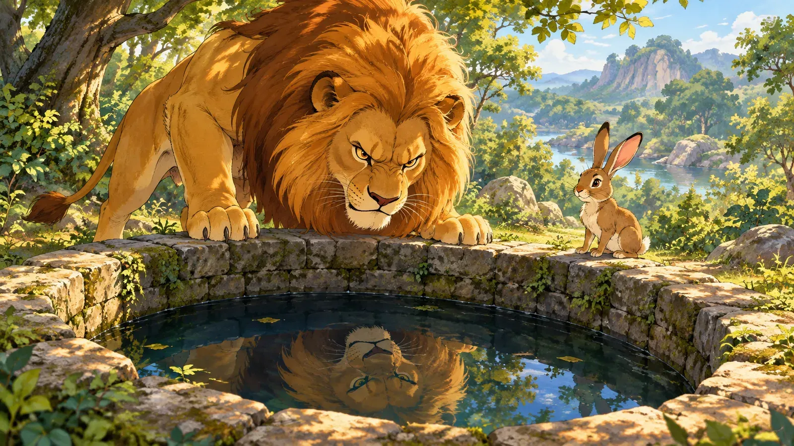 The Lion and the Clever Hare（ライオンとかしこいウサギ）の挿絵