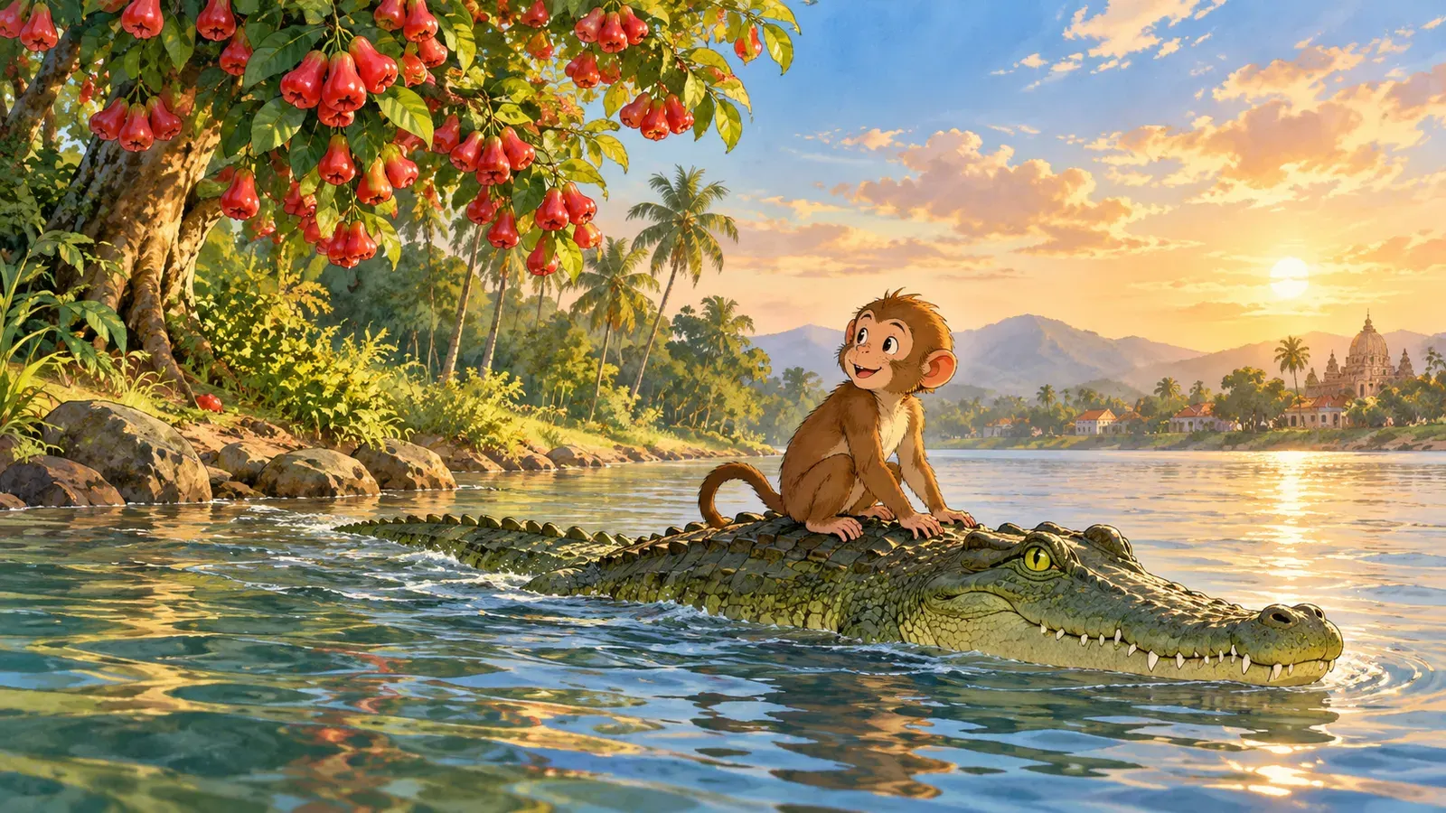 The Monkey and the Crocodile(サルとワニ)の挿絵