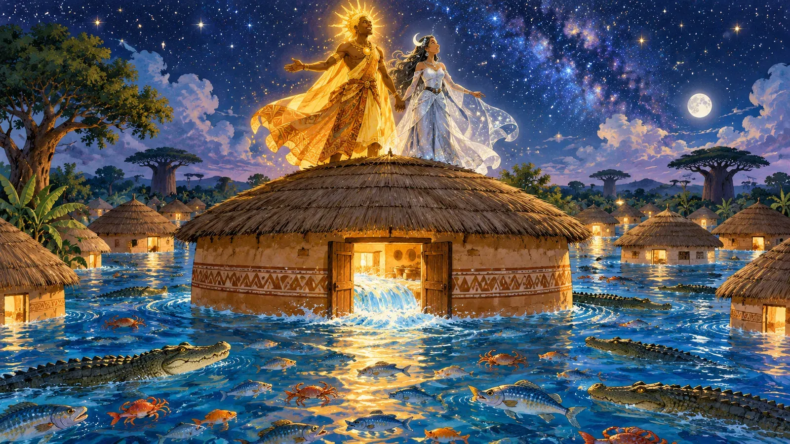 Why the Sun and the Moon Live in the Sky(太陽と月が空に住むわけ)の挿絵