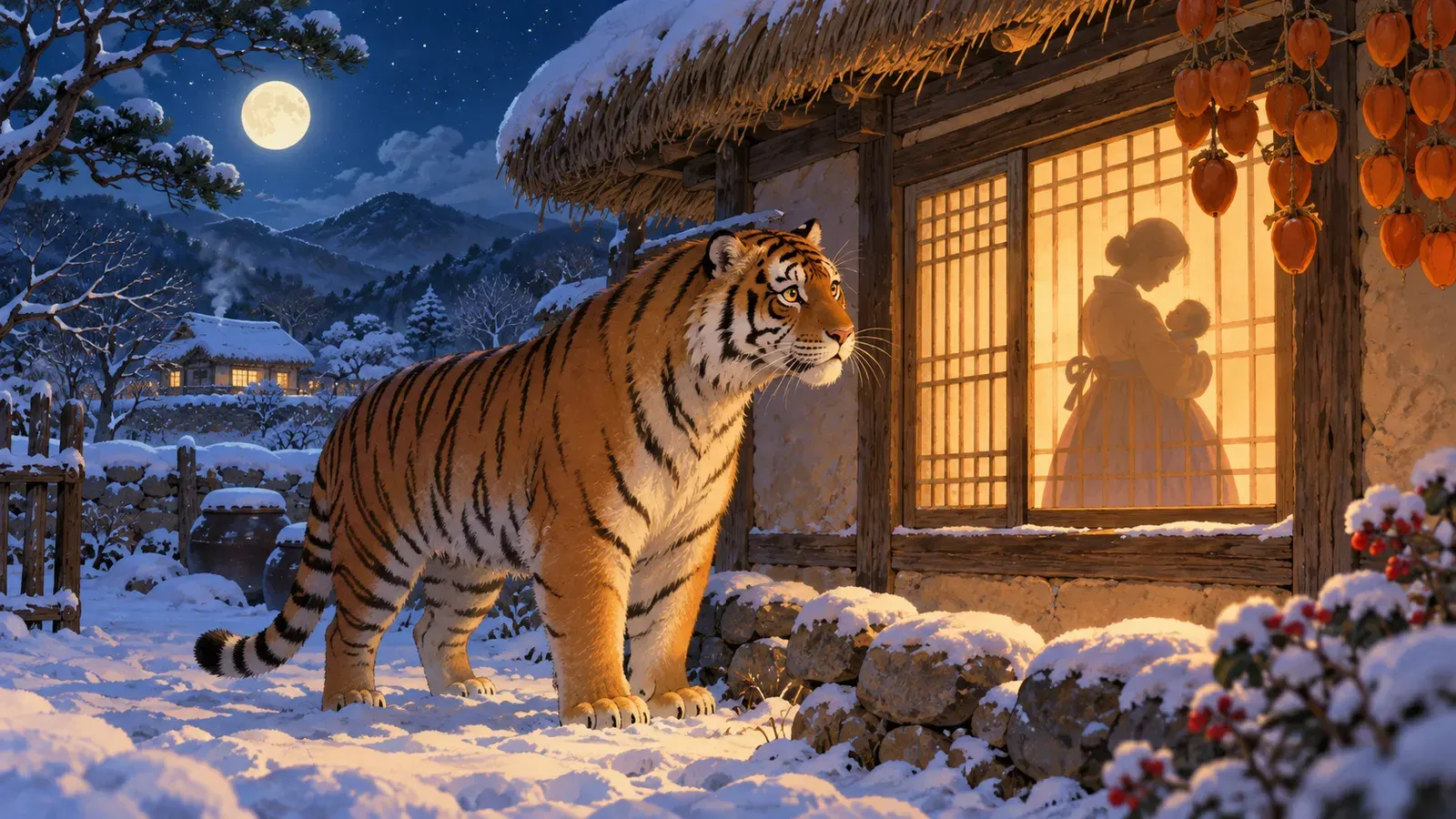 The Tiger and the Dried Persimmon（トラと干し柿）の挿絵
