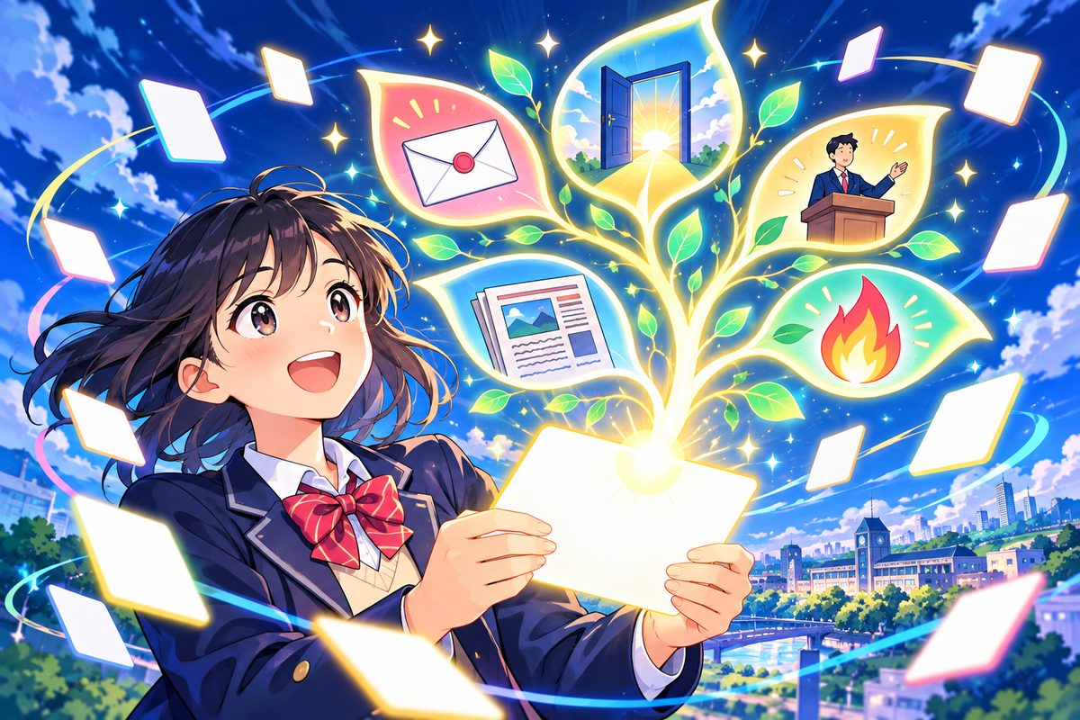 1つのコアイメージから、いくつもの意味が枝分かれしていくイラスト