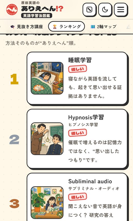ありえへん英語学習法図鑑のランキングの画面（スマホ）