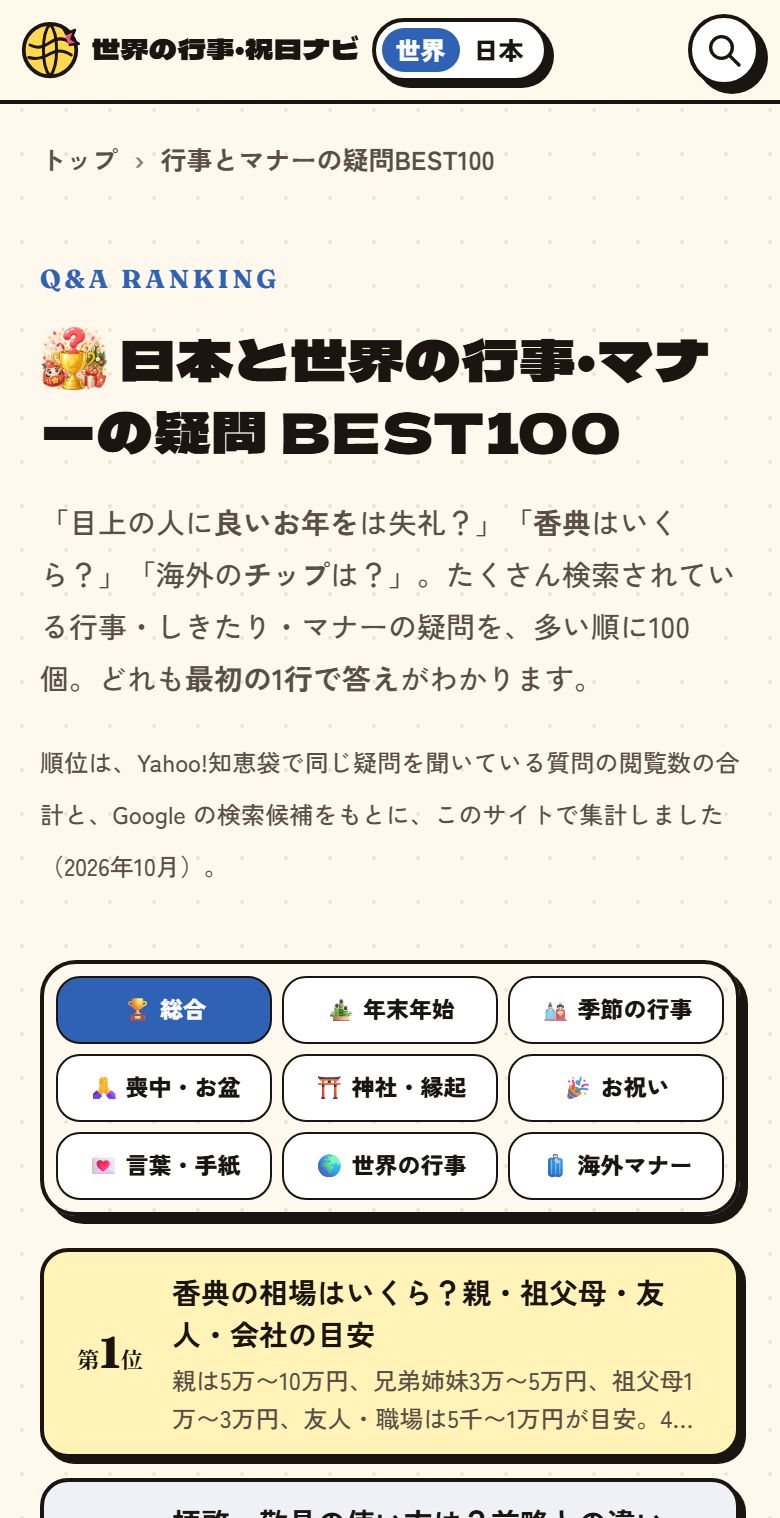 行事とマナーの疑問BEST100