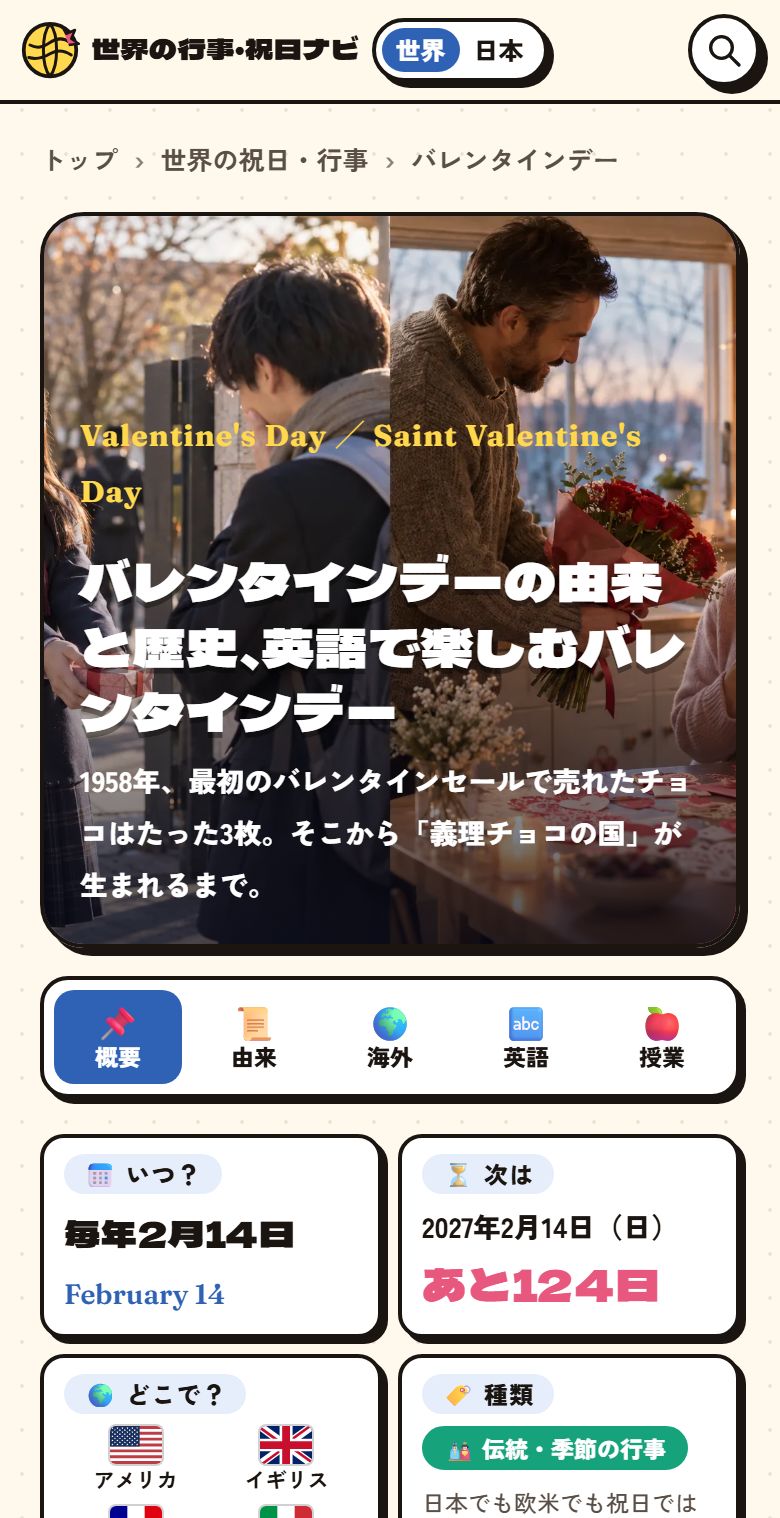 バレンタインデーのページの上部