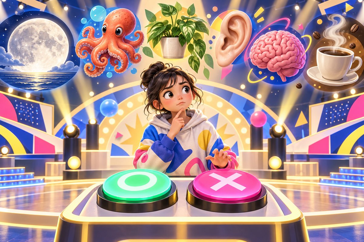 ○×ボタンで答える雑学クイズ番組のイラスト