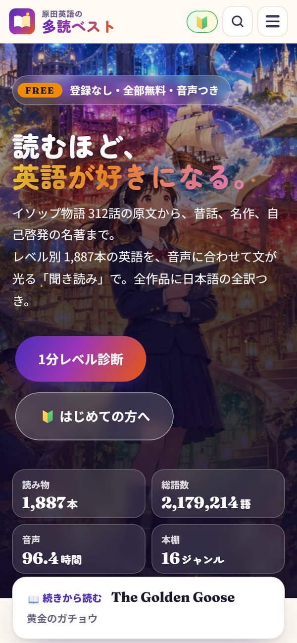多読ベストのトップページ(スマホ表示)