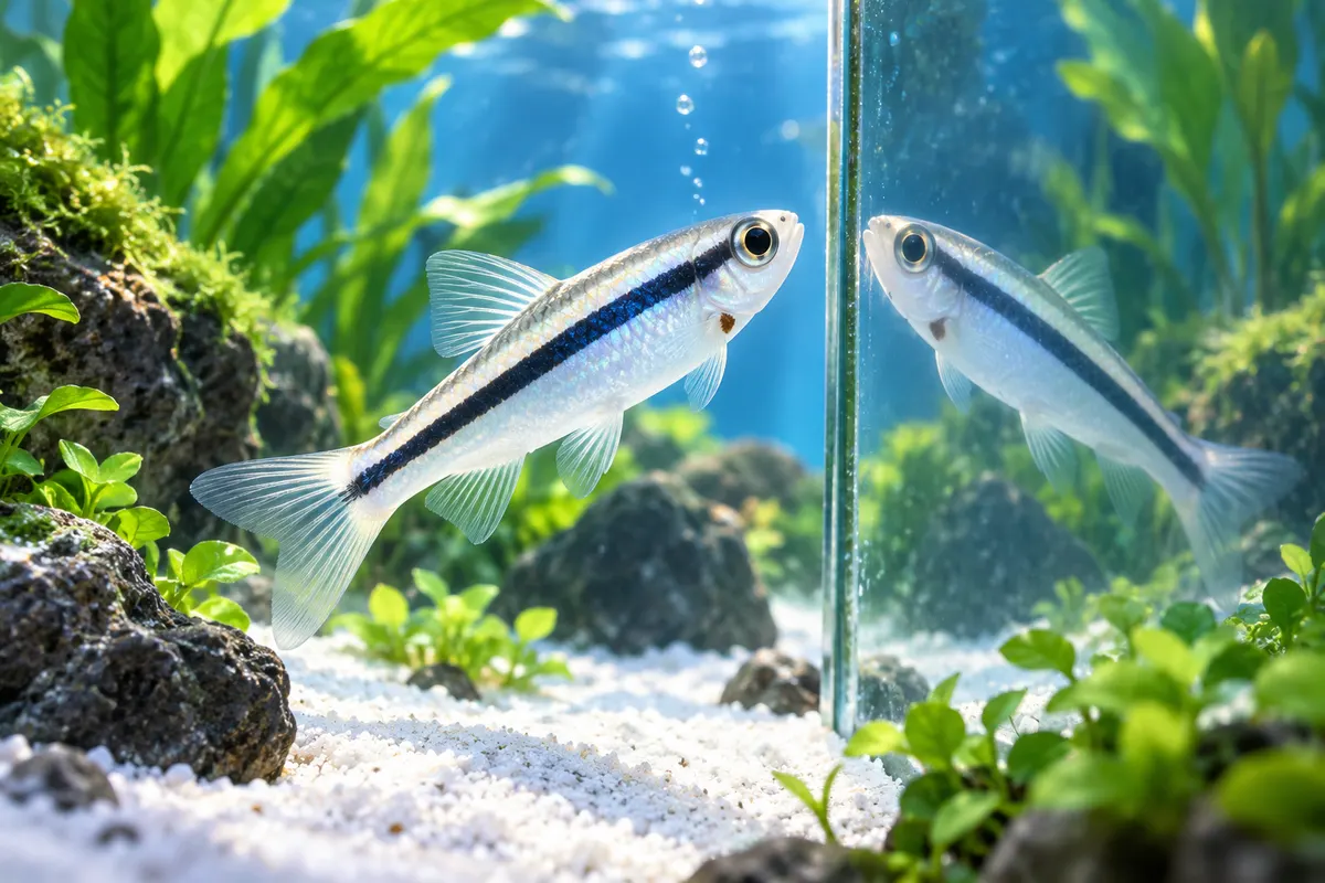 ホンソメワケベラは、鏡に映ったのどの茶色の印を見たあと、水槽の底でのどをこすった