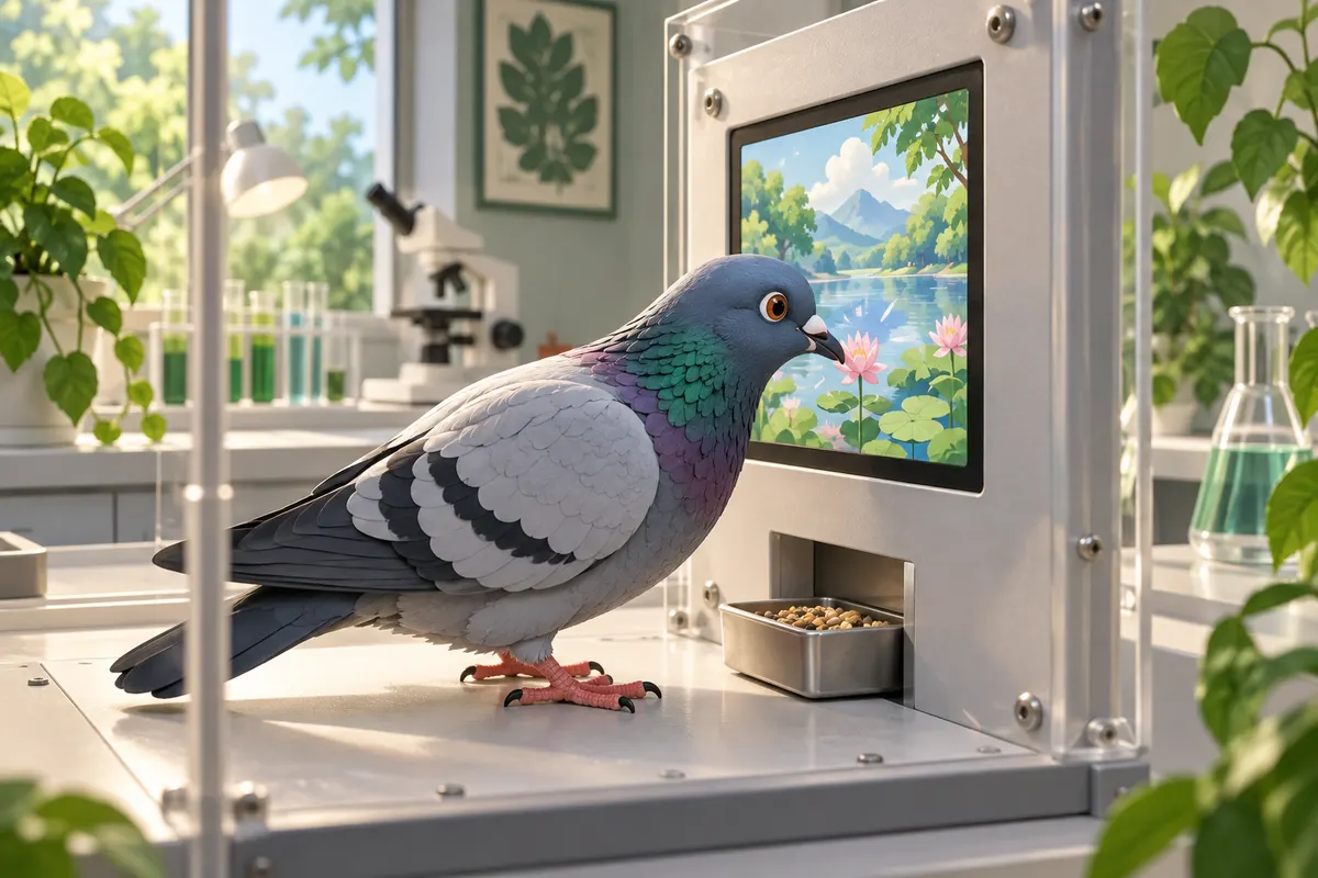 画面に映った絵がどの画家の絵かによって、つついたときにえさが出るかどうかが決まる