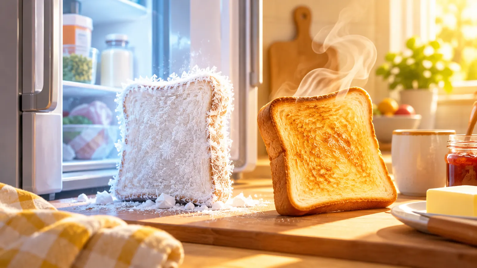 パンが固くなるのは乾くからではなく、冷蔵庫に入れると早く進む
