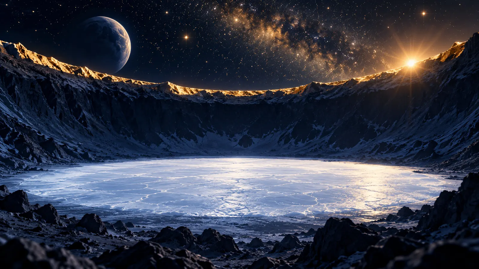 太陽にいちばん近い水星の北極では、氷が黒っぽい層の下に隠れていた