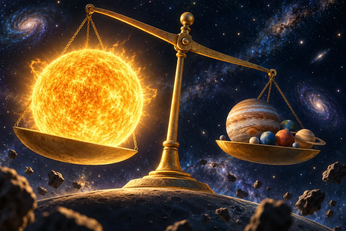 8つの惑星を全部集めても、太陽の重さの約750分の1にしかならない。