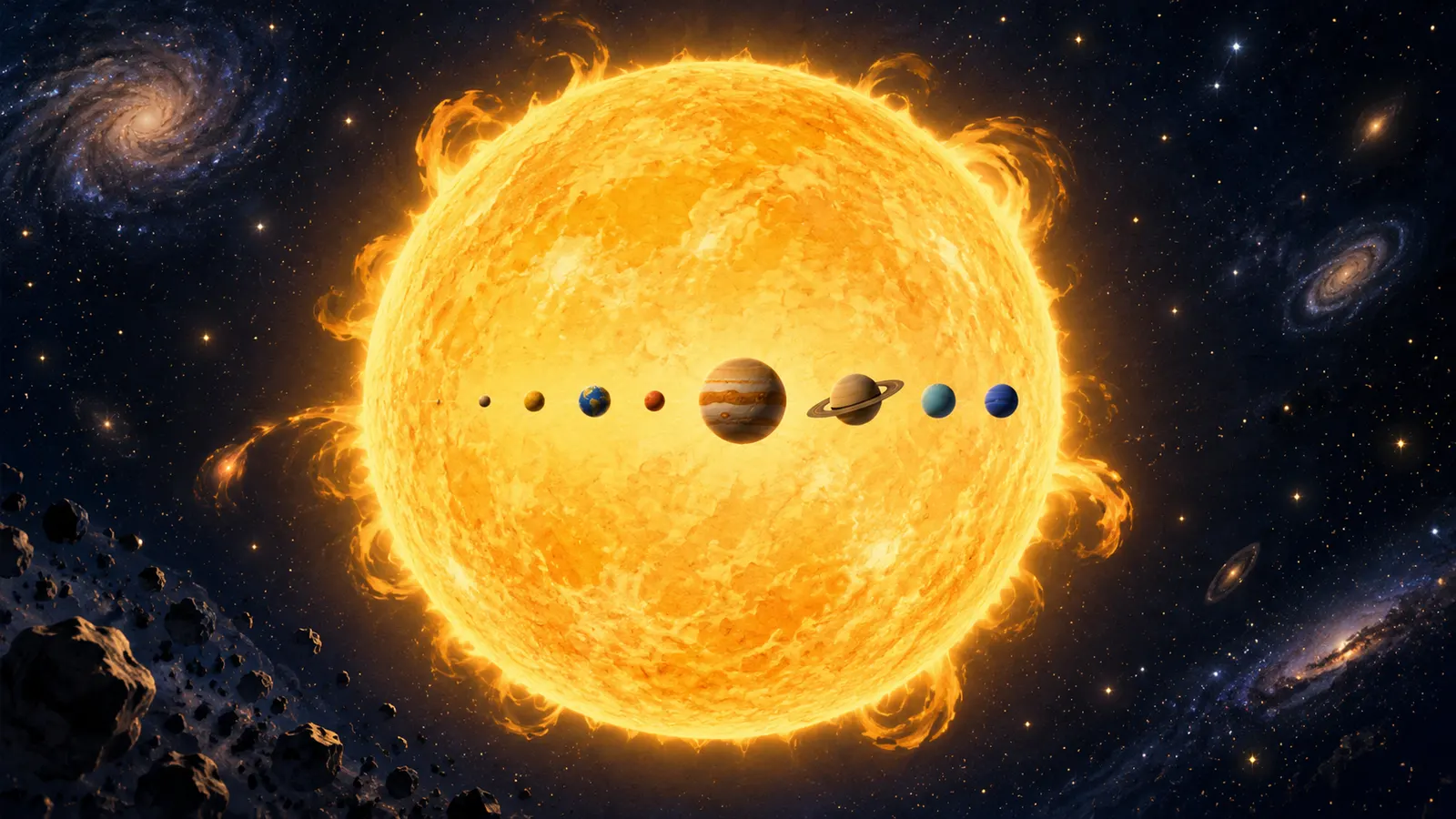 太陽系の重さの99.8%は太陽で、8つの惑星の重さの7割は木星